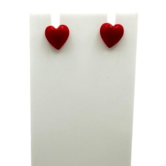 Red Heart Shaped Stud Earrings With Silver Tone Posts Womens Fashion Jewelry - Picture 3 of 5
